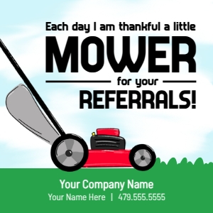 HT079 - Thankful a little Mower Referral Tag: Mower themed referral tag