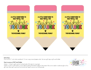 GC006 - Pencil Tag / Gift Card Holder: Editable Pencil Gift Card Holder for Teachers