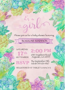 Cacti Baby Shower Invitation - Girl: Cacti Baby Shower Invitation - Girl