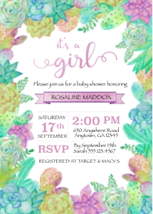 Cacti Baby Shower Invitation - Girl - (WHITE background): Cacti Baby Shower Invitation - Girl - (WHITE background)
