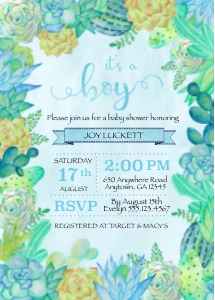 Cacti Baby Shower Invitation - Boy: Cacti Baby Shower Invitation - Boy