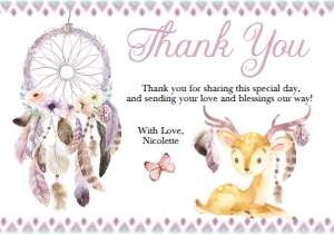 Purple Boho Thank You Card-1: Purple Boho Baby Shower Invitation-1 (Bundle)