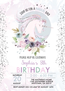 Glitter Unicorn Magical Birthday Invitation: Glitter Unicorn Magical Birthday Invitation