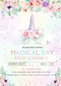 Magical Unicorn Birthday Invitation  - 1: Magical Unicorn Birthday Invitation - 1