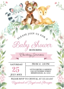 Forest Babies Baby Shower Invitation - Girl: Woodland Baby Shower Invitation - Girl
