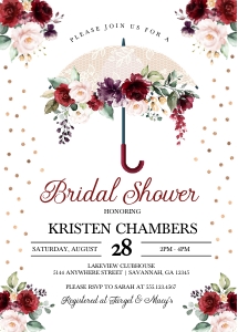 Burgundy Floral  Umbrella Bridal Shower Invitation: Burgundy Floral Bridal Shower Invitation (Bundle