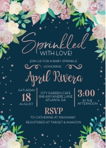 Soft Floral Sprinkles Baby Shower Invitation - NAVY: Soft Floral Sprinkles Baby Shower Invitation - NAVY