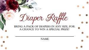Burgundy Floral Umbrella Diaper Raffle Insert: Burgundy Floral Diaper Raffle