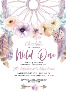 Purple Boho Wild One Birthday Invitation: Purple Boho Wild One Birthday Invitation
