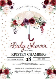 Burgundy Floral Umbrella Baby Shower Invitation: Burgundy Floral Baby Shower Invitation (Bundle)