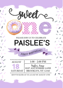 Sweet One Birthday Invitation - 1: Sweet One Birthday Invitation - 1