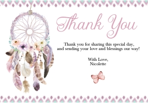 Purple Boho Thank You Card-2: Purple Boho Baby Shower Invitation-2 (Bundle)