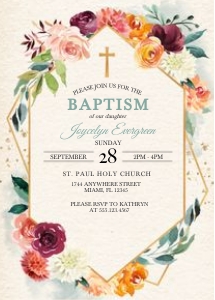 Rustic Autumn Floral Baptism Invitation: Rustic Autumn Floral Baptism Invitation