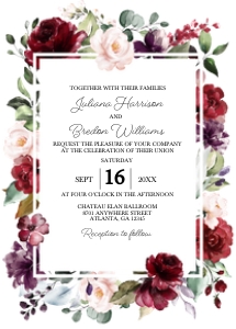 Burgundy Floral Wedding Invitation - 1: Burgundy Floral Wedding Invitation - 1
