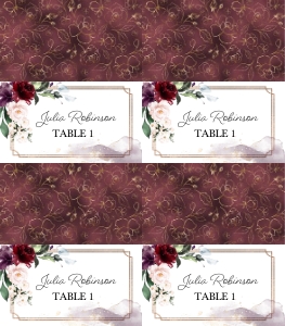 Burgundy Floral Place Card (Folded): Burgundy Floral Place Card