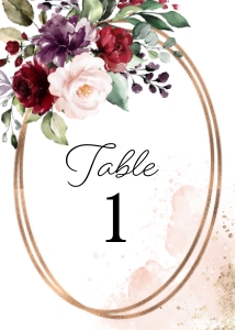 Burgundy Floral Table Number: Burgundy Floral Table Number