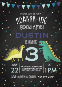 Roaring Dino Birthday Invitation - BLACK: Roaring Dino Birthday Invitation - BLACK