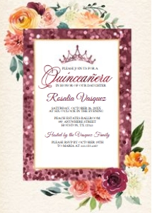 Rustic Autumn Floral Quinceanera Invitation: Rustic Autumn Floral Quinceanera Invitation