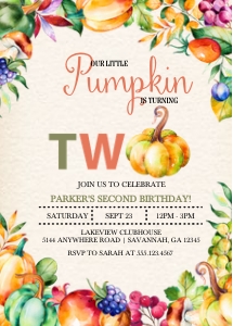 Colorful Harvest Pumpkin Birthday Invitation -2: Colorful Harvest Second Birthday Invitation -1 (Bundle)