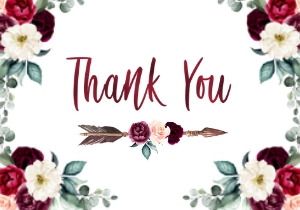 Burgundy Boho Thank You -4: Burgundy Boho Bridal Shower Invitation (Bundle)
