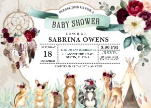 Burgundy Boho Woodland Baby Shower Invitation: Burgundy Boho Woodland Baby Shower Invitation