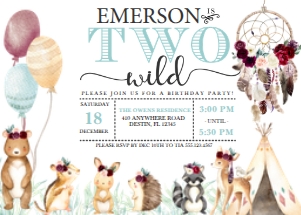 Burgundy Boho Woodland Two Wild Birthday Invitation: Burgundy Boho Woodland Two Wild Birthday Invitation