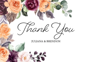 Peach Plum Floral Wedding Thank You: Peach Plum Floral Thank You Card