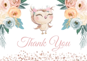 Peachy Owl Thank You Card: Peachy Owl Thank You Card