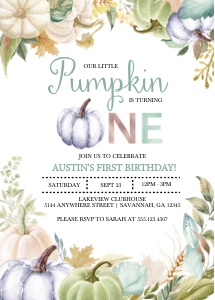 Soft Fall Pumpkin Birthday Invitation -1: Soft Fall Pumpkin Birthday Invitation -1 (Bundle)