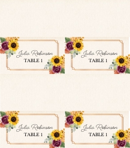 Autumn Sunflower Place Card (Folded): Autumn Sunflower Place Card