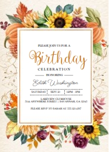 Autumn Sunflower Birthday Invitation -1: Autumn Sunflower Birthday Invitation