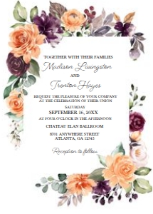 Peach Plum Floral Wedding Invitation -2: Peach Plum Floral Wedding Invitation -2