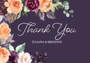 Peach Plum Floral Wedding Thank You (Dark): Peach Plum Floral Thank You (Dark)