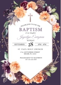 Peach Plum Floral Baptism Invitation (Dark): Peach Plum Floral Baptism Invitation (Dark)