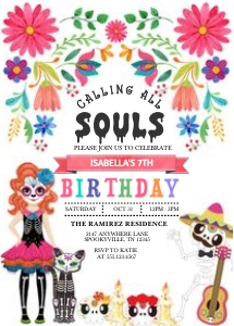 Sugar Skull Girl Halloween Birthday Invitation -3: Sugar Skull Girl Halloween Birthday Invitation -5