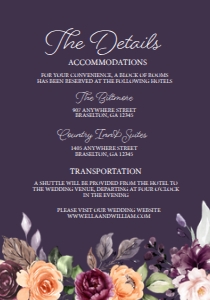 Peach Plum Floral Details Insert (Dark): Peach Plum Floral Wedding Invitation -3 (Dark) Bundle