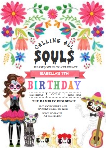 Sugar Skull Girl Halloween Birthday Invitation -1: Sugar Skull Girl Halloween Birthday Invitation -1