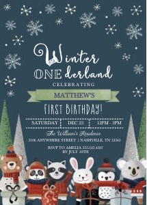 Christmas Forest Friends Birthday Invitation: Christmas Forest Friends Birthday Invitation