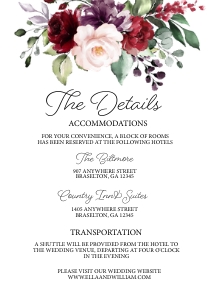 Burgundy Floral Details Insert: Burgundy Floral Wedding Invitation -1 (Bundle)