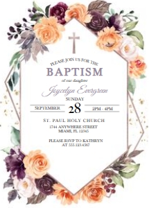 Peach Plum Floral Baptism Invitation: Peach Plum Floral Baptism Invitation