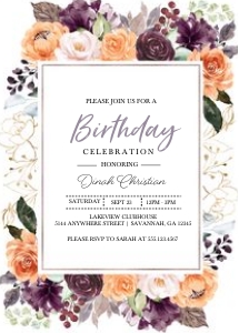 Peach Plum Floral Birthday Invitation: Peach Plum Floral Birthday Invitation