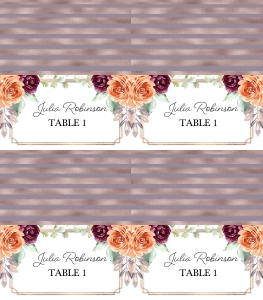 Peach Plum Floral Place Card (Folded): Peach Plum Floral Place Card