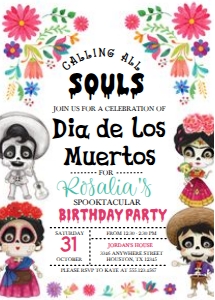 Day of the Dead Halloween Birthday Invitation -2: Day of the Dead Halloween Birthday Invitation -2