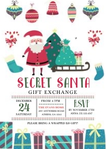 Secret Santa Christmas Party Invitation -1: Secret Santa Christmas Invitation -1