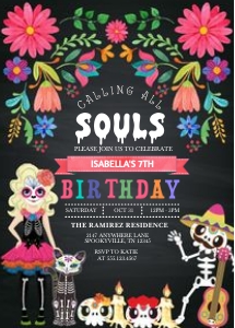 Sugar Skull Girl Halloween Birthday Invitation -2 (Dark): Sugar Skull Girl Halloween Birthday Invitation -4