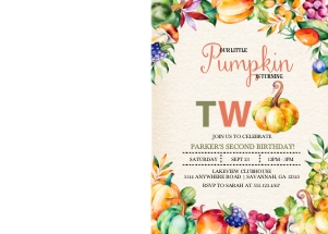 Colorful Harvest Pumpkin Birthday Invitation - 2 (Photo): Colorful Harvest Second Birthday Photo Invitation -1 (Bundle)