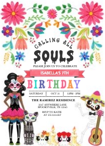 Sugar Skull Girl Halloween Birthday Invitation -4: Sugar Skull Girl Halloween Birthday Invitation -7