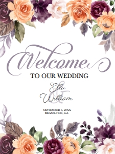 Peach Plum Floral Welcome Sign: Peach Plum Floral Welcome Sign