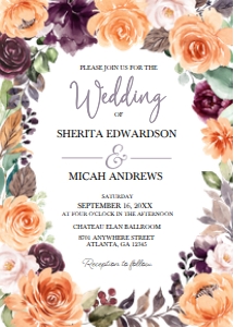 Peach Plum Floral Wedding Invitation -3: Peach Plum Floral Wedding Invitation -3