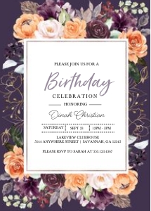 Peach Plum Floral Birthday Invitation (Dark): Peach Plum Floral Birthday Invitation (Dark)